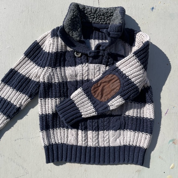 Kid's Baby Gap Sweater Multicolor Striped 4 Toddler Preppy Professor Elbow Patch - Picture 1 of 12